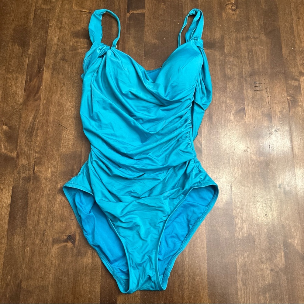 Badgley Mischka 6 Swimsuit One‎ Piece Teal Sexy Resortwear Vacation Pool